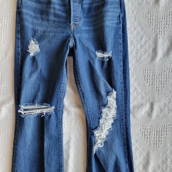 Levi's Ribcage Boot Distressed 90's High Waisted Casual Denim Jean- Dark Wash - Picture 6 of 10